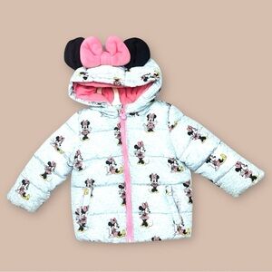 [KID] Disney Baby Minnie Mouse Puffer Jacket 12–18M | Grey & Pink Winter Coat